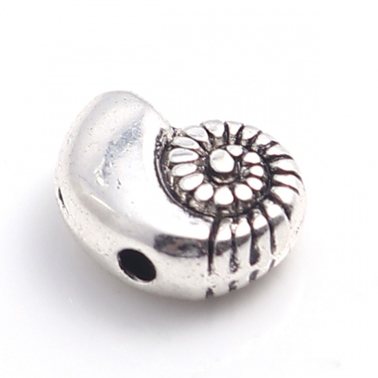 Picture of Zinc Based Alloy Ocean Jewelry Beads Conch/ Sea Snail Antique Silver Color 11mm x 8mm, Hole: Approx 1.8mm, 50 PCs