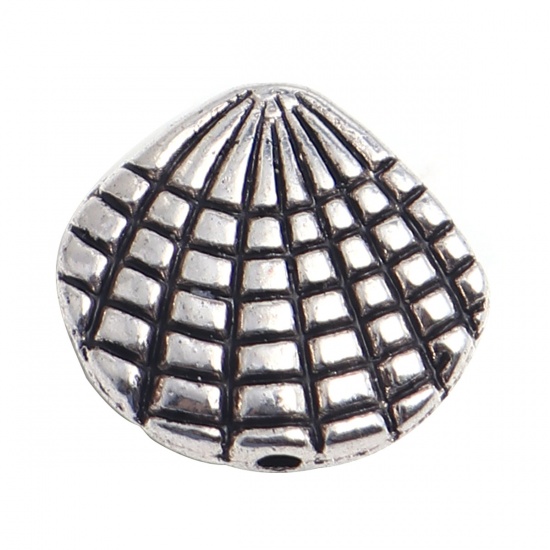 Immagine di Lega di Zinco Gioielli Oceanici Perline Conchiglia Argento Antico Circa 13mm x 12mm, Foro:Circa 1.3mm, 50 Pz