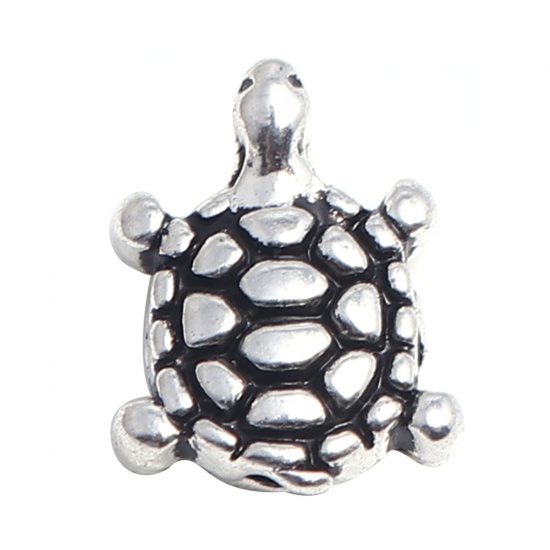 Picture of Zinc Based Alloy Ocean Jewelry Beads Sea Turtle Animal Antique Silver Color 10mm x 8mm, Hole: Approx 2mm, 100 PCs