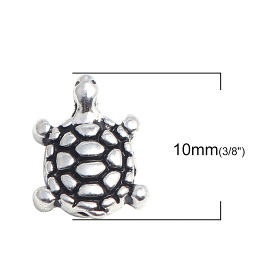 Picture of Zinc Based Alloy Ocean Jewelry Beads Sea Turtle Animal Antique Silver Color 10mm x 8mm, Hole: Approx 2mm, 100 PCs