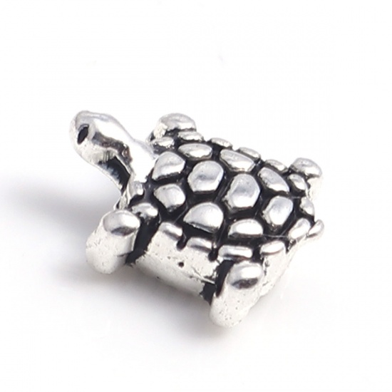 Bild von Zinklegierung Ozean Schmuck Perlen Schildkröte Antiksilber 10mm x 8mm, Loch:ca. 2mm, 100 Stück