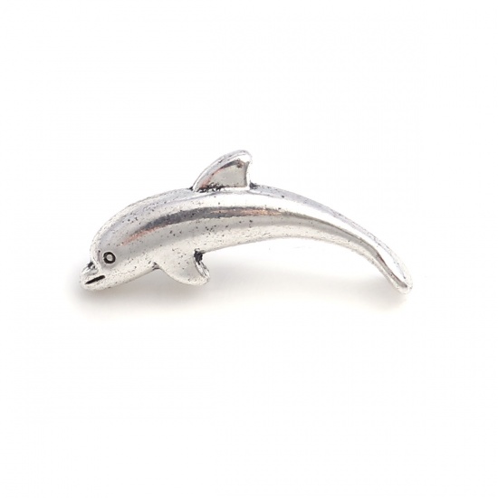 Picture of Zinc Based Alloy Ocean Jewelry Beads (No Hole) Dolphin Animal Antique Silver 22mm x 9mm, 50 PCs