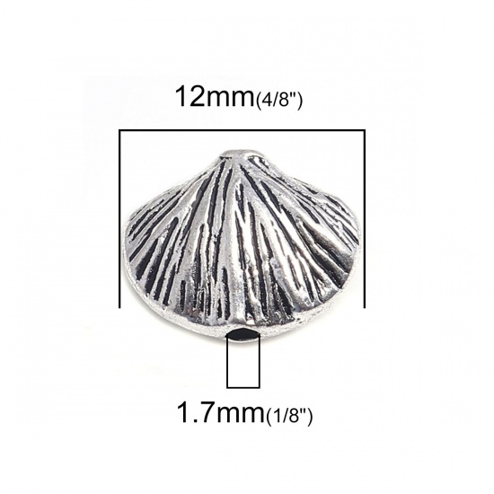Bild von Zinklegierung Ozean Schmuck Perlen Muschel Antiksilber 12mm x 10mm, Loch:ca. 1.7mm, 100 Stück
