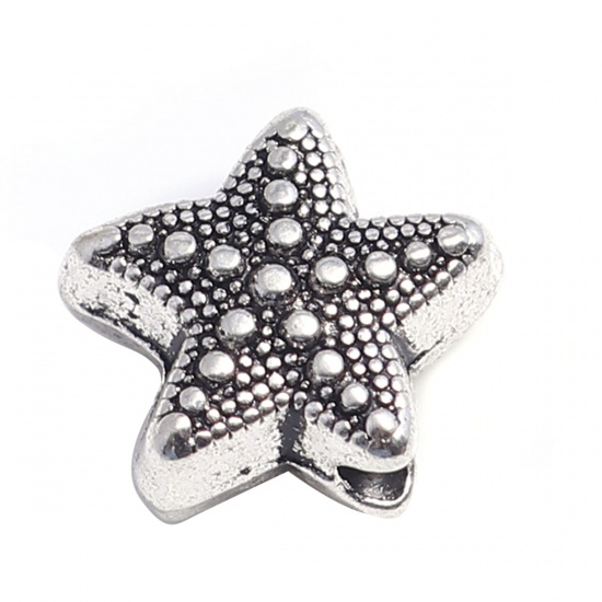 Picture of Zinc Based Alloy Ocean Jewelry Beads Star Fish Antique Silver Color 10mm x 10mm, Hole: Approx 2.4mm, 100 PCs