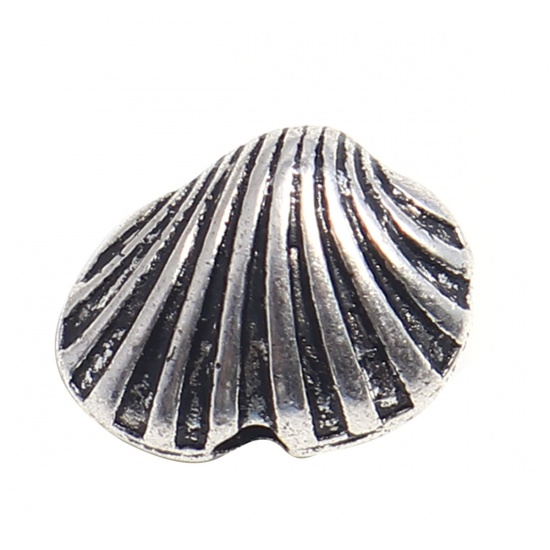 Picture of Zinc Based Alloy Ocean Jewelry Beads Shell Antique Silver Color 10mm x 8mm, Hole: Approx 0.8mm, 100 PCs