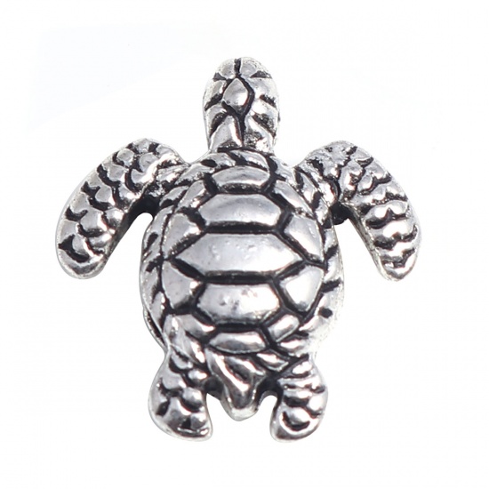 Picture of Zinc Based Alloy Ocean Jewelry Beads Sea Turtle Animal Antique Silver Color 18mm x 16mm, Hole: Approx 1.8mm, 30 PCs