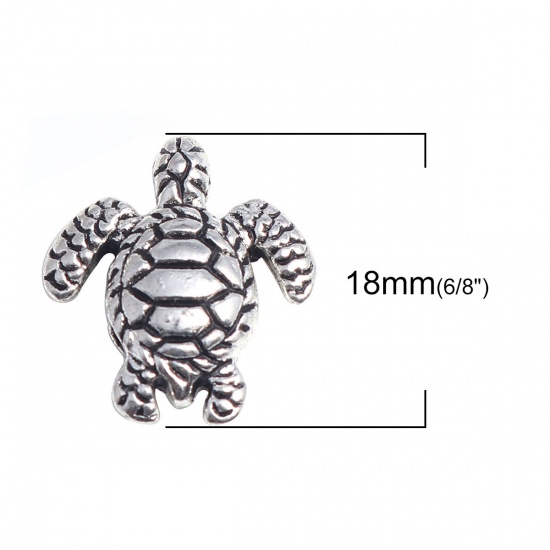 Picture of Zinc Based Alloy Ocean Jewelry Beads Sea Turtle Animal Antique Silver Color 18mm x 16mm, Hole: Approx 1.8mm, 30 PCs