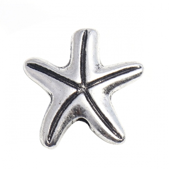 Immagine di Lega di Zinco Gioielli Oceanici Perline Stella di Mare Argento Antico Circa 15mm x 15mm, Foro:Circa 1mm, 50 Pz