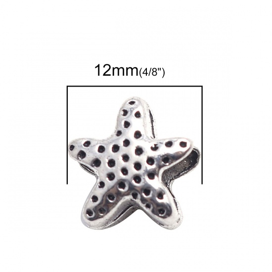 Picture of Zinc Based Alloy Ocean Jewelry Beads Star Fish Antique Silver Color 12mm x 11mm, Hole: Approx 4.9mm, 50 PCs