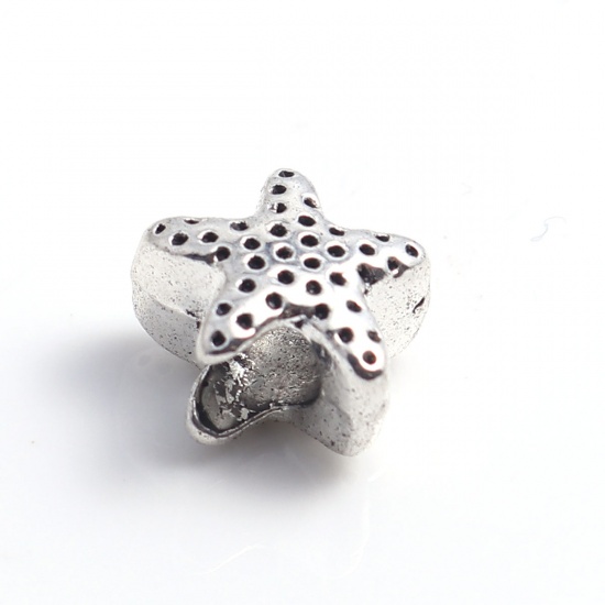 Picture of Zinc Based Alloy Ocean Jewelry Beads Star Fish Antique Silver Color 12mm x 11mm, Hole: Approx 4.9mm, 50 PCs