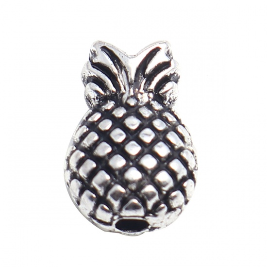 Picture of Zinc Based Alloy Beads Pineapple/ Ananas Fruit Antique Silver Color 13mm x 9mm, Hole: Approx 1.8mm, 50 PCs