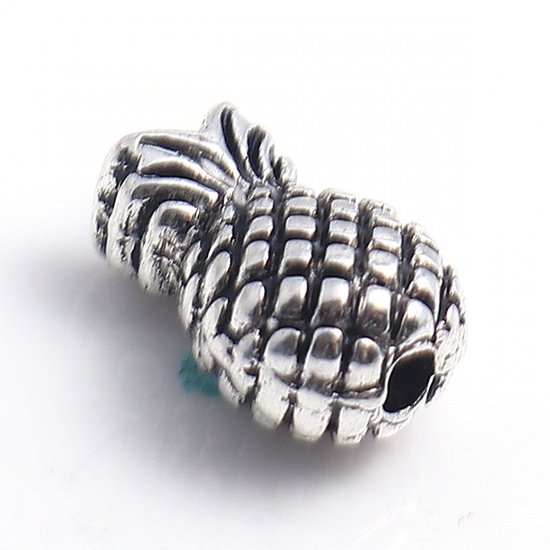 Picture of Zinc Based Alloy Beads Pineapple/ Ananas Fruit Antique Silver Color 13mm x 9mm, Hole: Approx 1.8mm, 50 PCs