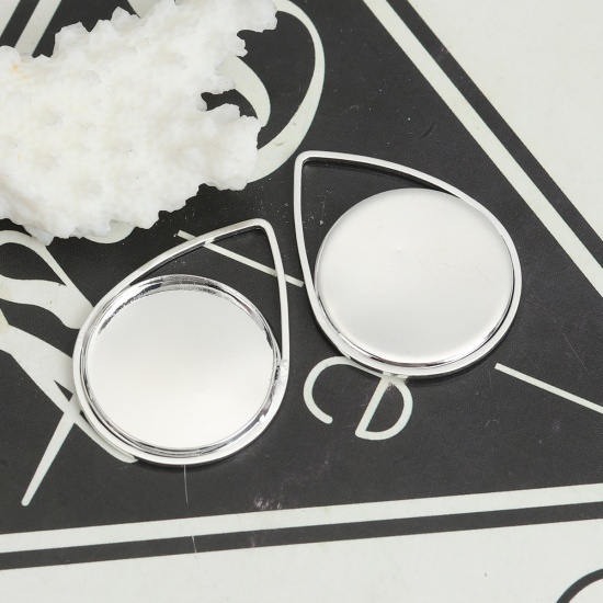 Immagine di Rame Basi per Cabochon Ciondoli Goccia Argento Placcato (Adatto 20mm) 31mm x 23mm, 5 Pz