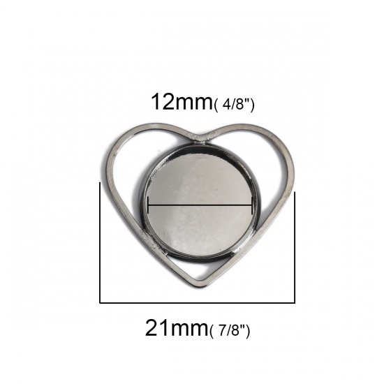 銅 レジン セッティング台 ミール皿 チャーム ハート ガンメタル ( 12mmに合う) 21mm x 19mm、 10 個 の画像
