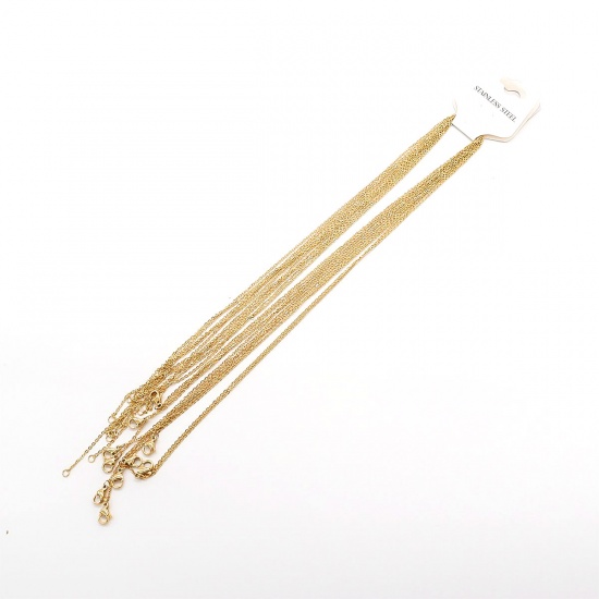 Imagen de 10 Unidades Enchapado al Vacío 316 Acero Inoxidable Cable Cadena Cruz Collares Óvalo Chapado en Oro 50cm longitud, Cadena: 1.2mm