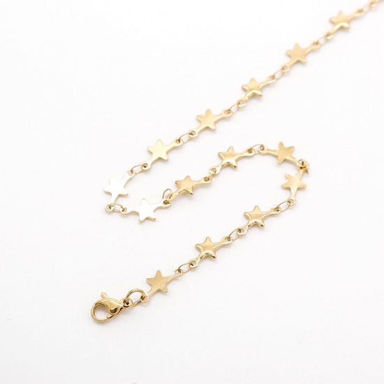 Immagine di 10 Pz Oro Placcato Catena Stella a Cinque Punte Collana, 316 Acciaio inossidabile 45cm, Per Donne, Regalo, Placcatura Sottovuoto