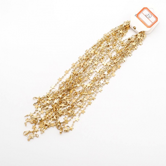 Immagine di 10 Pz Oro Placcato Catena Stella a Cinque Punte Collana, 316 Acciaio inossidabile 45cm, Per Donne, Regalo, Placcatura Sottovuoto