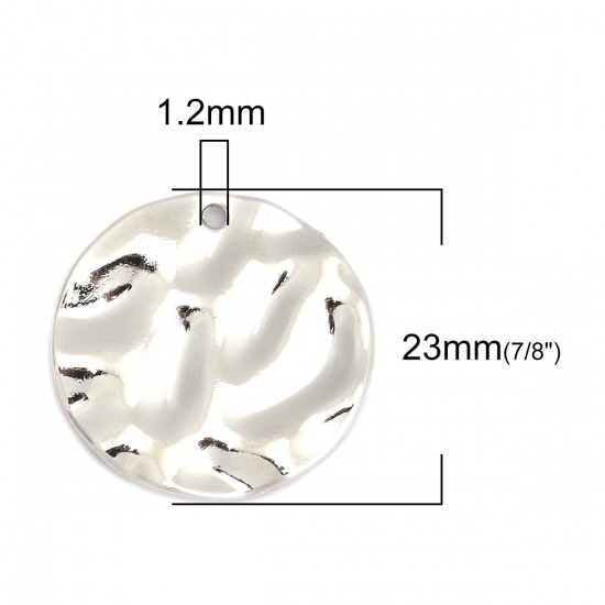 Picture of Zinc Based Alloy Hammered Charms Round Silver Tone Ripple 23mm Dia., 10 PCs