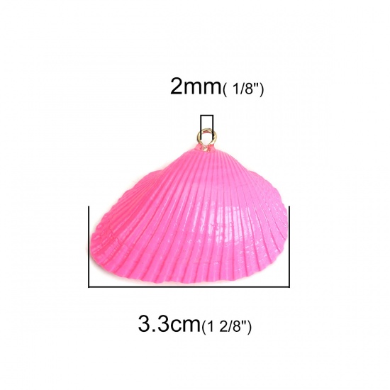 Picture of Natural Shell Pendants Hot Pink 3.3cm x 2.4cm, 5 PCs