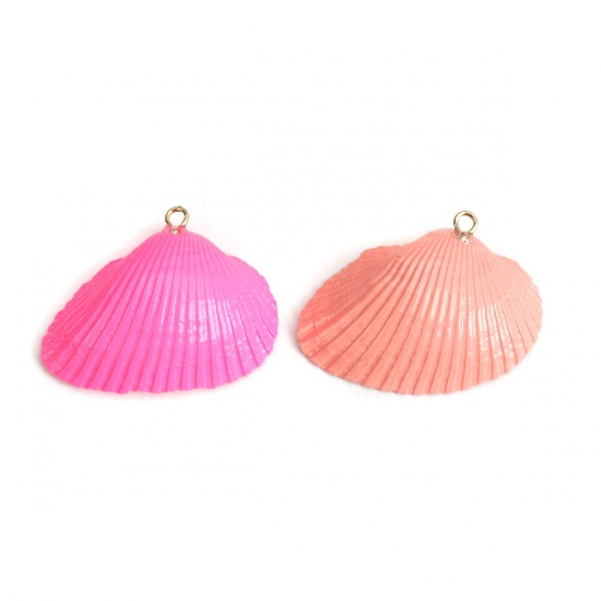 Picture of Natural Shell Pendants Hot Pink 3.3cm x 2.4cm, 5 PCs