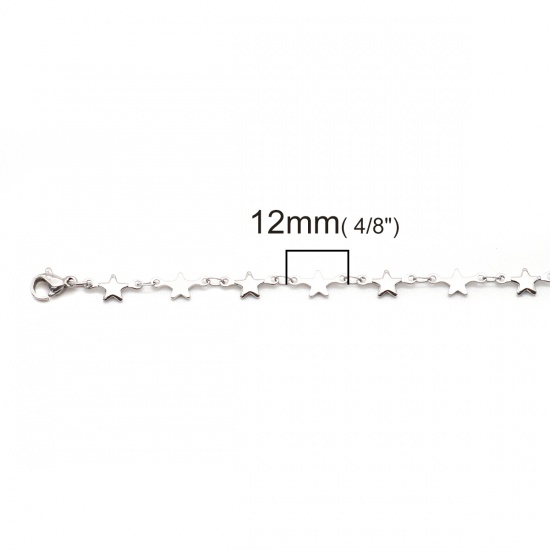 Imagen de 316 Acero Inoxidable Cadenas Collares Estrellas de cinco puntos Tono de Plata 45cm longitud, Cadena: 12x6mm, 10 Unidades