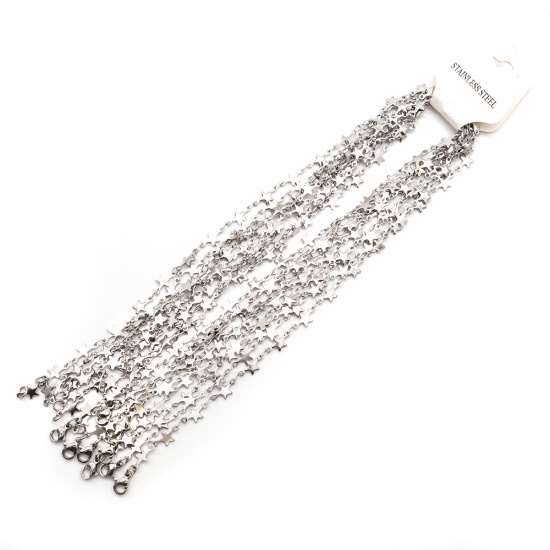 Imagen de 316 Acero Inoxidable Cadenas Collares Estrellas de cinco puntos Tono de Plata 45cm longitud, Cadena: 12x6mm, 10 Unidades