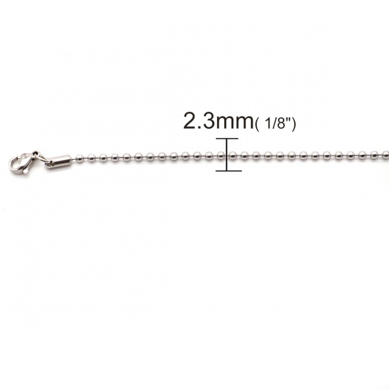 Immagine di 316 Acciaio inossidabile Catena a Pallini Collana Tono Argento 61.5cm Lunghezza, Dimensione della Catena 2.3mm, 10 Pz
