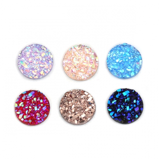 Picture of Resin Druzy/ Drusy Dome Seals Cabochon Round At Random AB Color 8mm Dia., 50 PCs