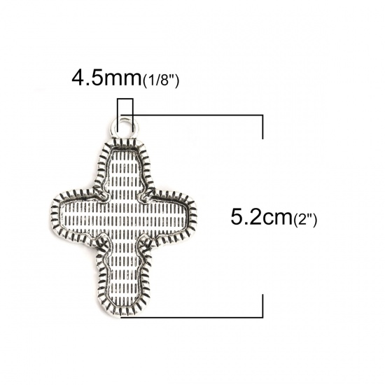 Immagine di Lega di Zinco Basi per Cabochon Ciondoli Croce Argento Antico (Adatto 4.1cm x3.2cm) 5.2cm x 3.7cm, 3 Pz