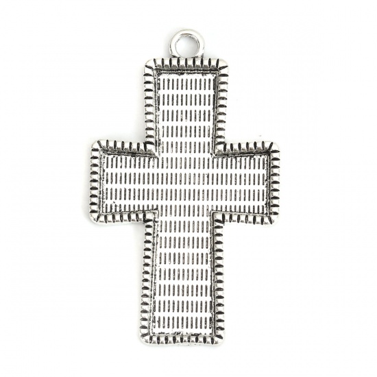 Immagine di Lega di Zinco Basi per Cabochon Ciondoli Croce Argento Antico (Adatto 5.6cm x3.6cm) 6.8cm x 4.1cm, 2 Pz