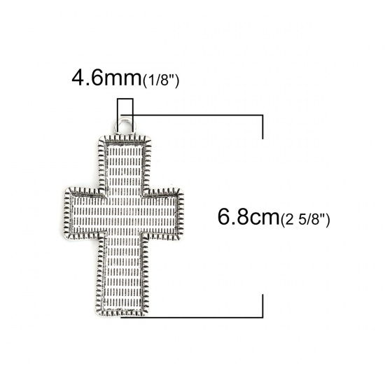Immagine di Lega di Zinco Basi per Cabochon Ciondoli Croce Argento Antico (Adatto 5.6cm x3.6cm) 6.8cm x 4.1cm, 2 Pz