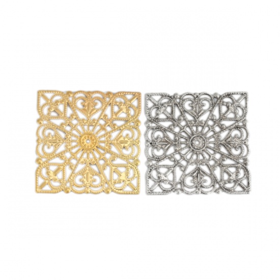 Picture of Iron Based Alloy Embellishments Square Gold Plated Filigree 40mm x 40mm, 50 PCs