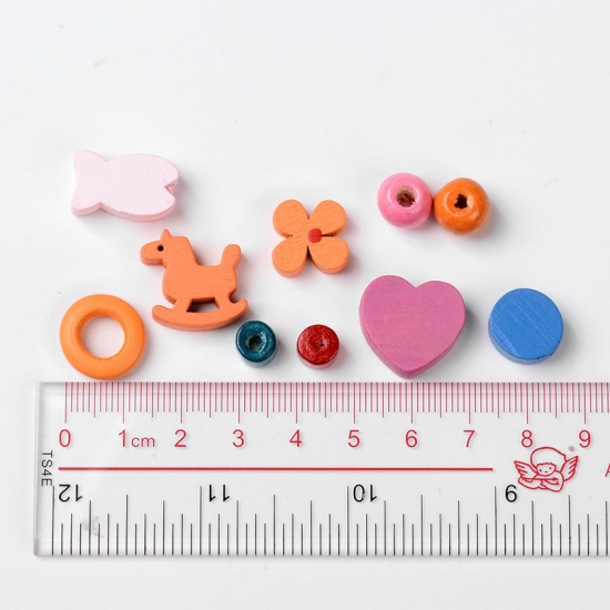 Picture of Wood Beads Mixed Color 22mm x 15mm - 7mm x 6mm, Hole: Approx 7.5mm - 1mm, 1 Box (Approx 106 PCs/Box)