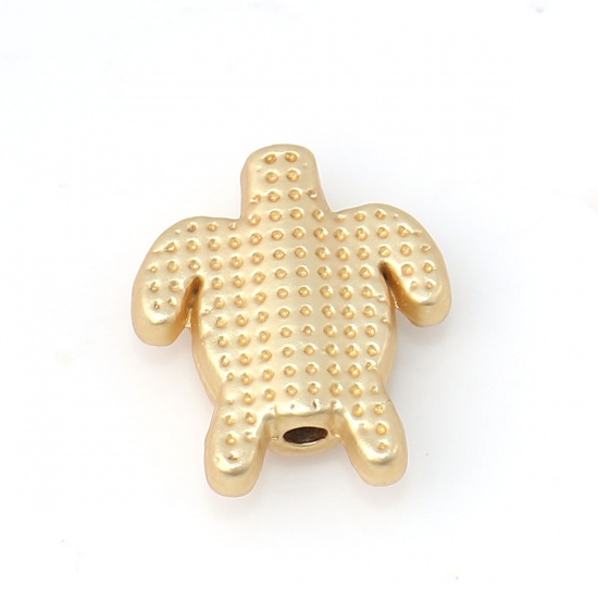 Picture of Zinc Based Alloy Ocean Jewelry Beads Sea Turtle Animal Matt Real Gold Plated 13mm x 12mm, Hole: Approx 1.5mm, 10 PCs