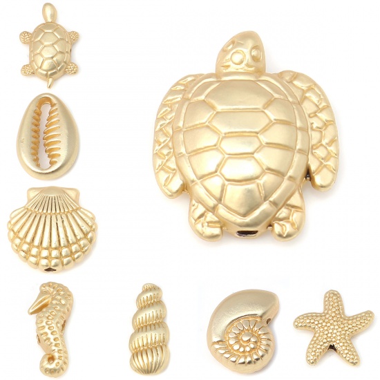 Picture of Zinc Based Alloy Ocean Jewelry Beads Sea Turtle Animal Matt Real Gold Plated 13mm x 12mm, Hole: Approx 1.5mm, 10 PCs