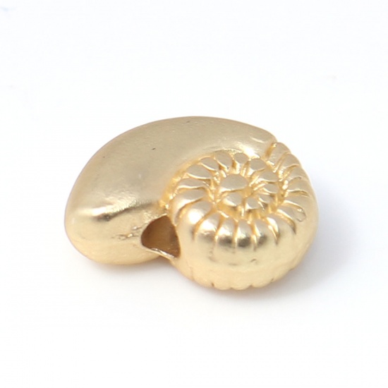 Picture of Zinc Based Alloy Ocean Jewelry Beads Conch/ Sea Snail Matt Real Gold Plated 11mm x 9mm, Hole: Approx 1.8mm, 10 PCs