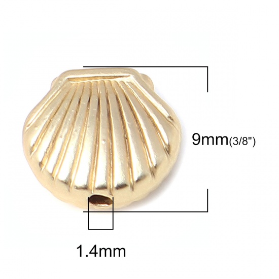 Picture of Zinc Based Alloy Ocean Jewelry Beads Shell Matt Real Gold Plated 9mm x 8mm, Hole: Approx 1.4mm, 10 PCs