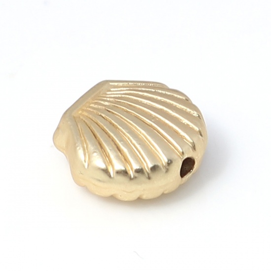 Picture of Zinc Based Alloy Ocean Jewelry Beads Shell Matt Real Gold Plated 9mm x 8mm, Hole: Approx 1.4mm, 10 PCs