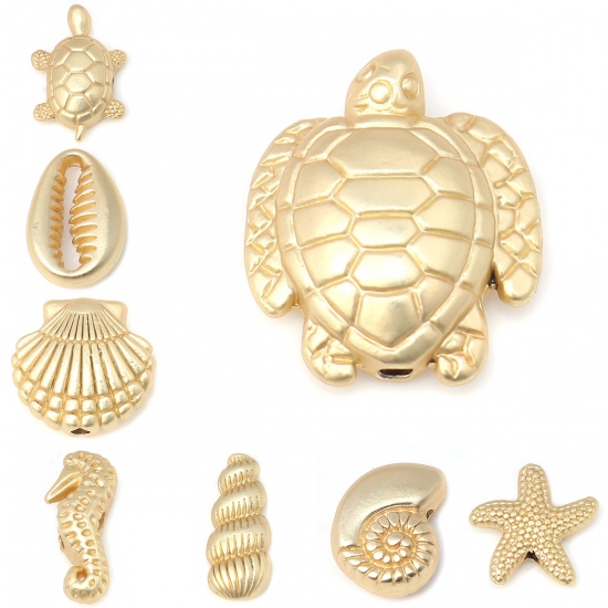 Picture of Zinc Based Alloy Ocean Jewelry Beads Shell Matt Real Gold Plated 9mm x 8mm, Hole: Approx 1.4mm, 10 PCs