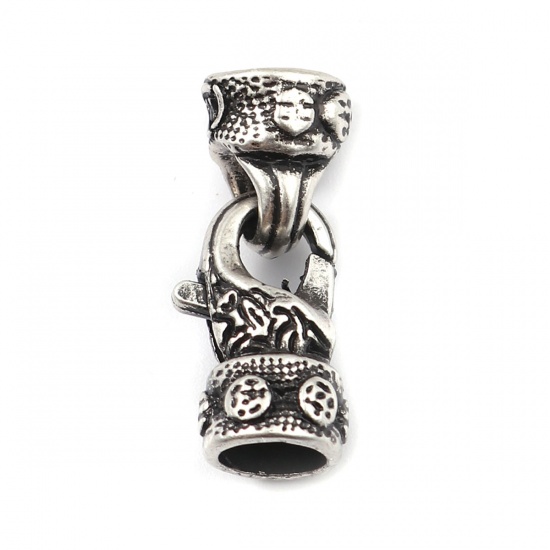 Picture of Zinc Based Alloy Cord End Caps Antique Silver Filled Carved Pattern (Fits 6mm Cord) 25mm x 10mm, 3 PCs