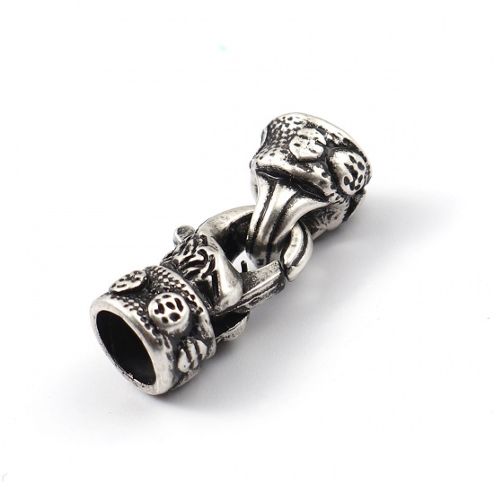 Picture of Zinc Based Alloy Cord End Caps Antique Silver Filled Carved Pattern (Fits 6mm Cord) 25mm x 10mm, 3 PCs