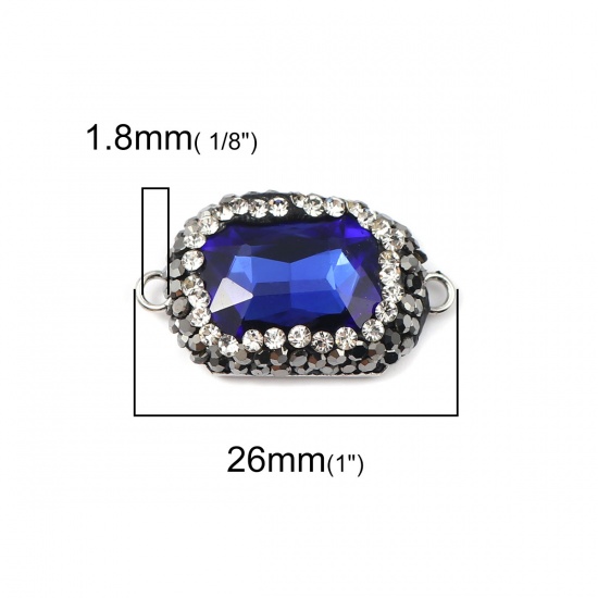 Picture of Brass & Glass Connectors Rectangle Deep Blue Faceted Clear Rhinestone 26mm x 15mm, 2 PCs                                                                                                                                                                      