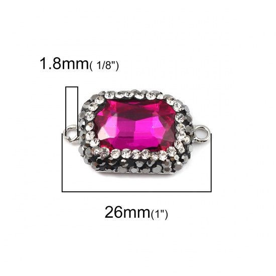 Bild von Messing + Glas Verbinder Rechteck Fuchsie Facettiert Transparent Strass 26mm x 15mm, 2 Stück