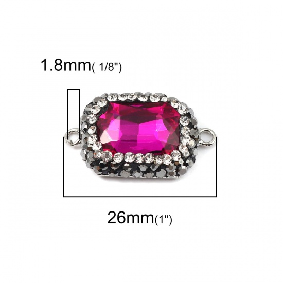 Picture of Brass & Glass Connectors Rectangle Fuchsia Faceted Clear Rhinestone 26mm x 15mm, 2 PCs                                                                                                                                                                        