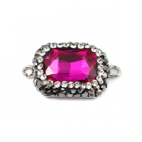 Bild von Messing + Glas Verbinder Rechteck Fuchsie Facettiert Transparent Strass 26mm x 15mm, 2 Stück