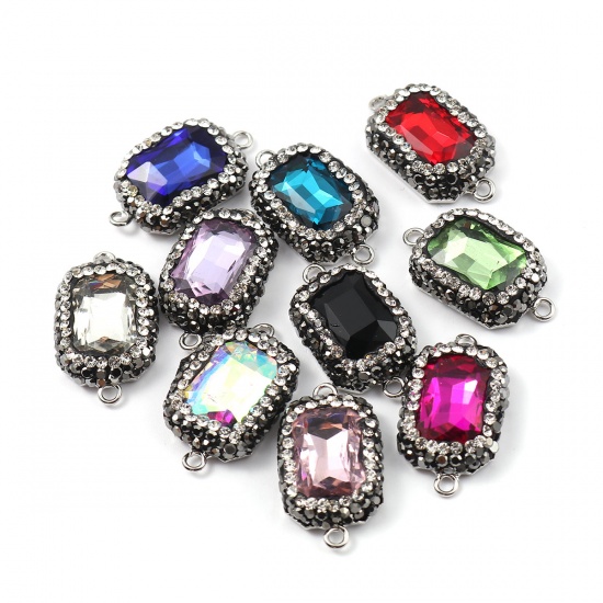 Picture of Brass & Glass Connectors Rectangle Fuchsia Faceted Clear Rhinestone 26mm x 15mm, 2 PCs                                                                                                                                                                        
