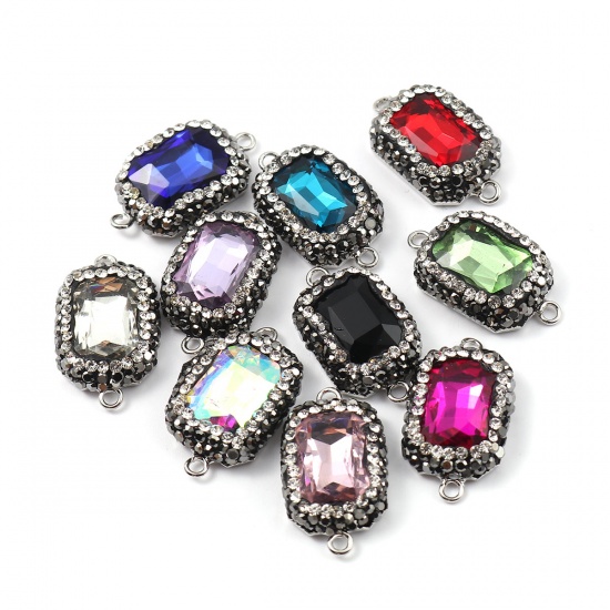 Bild von Messing + Glas Verbinder Rechteck Fuchsie Facettiert Transparent Strass 26mm x 15mm, 2 Stück
