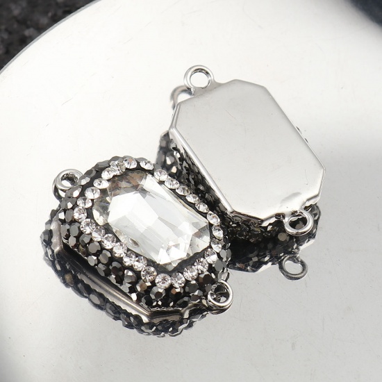 Picture of Brass & Glass Connectors Rectangle Transparent Clear Faceted Clear Rhinestone 26mm x 15mm, 2 PCs                                                                                                                                                              