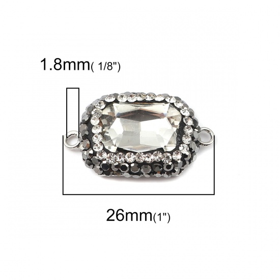 Bild von Messing + Glas Verbinder Rechteck Transparent Facettiert Transparent Strass 26mm x 15mm, 2 Stück