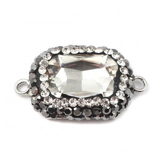 Bild von Messing + Glas Verbinder Rechteck Transparent Facettiert Transparent Strass 26mm x 15mm, 2 Stück